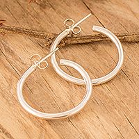 Sterling silver half-hoop earrings, 'Lustrous Circle' - Polished 925 Silver Half-Hoop Earrings Made in Guatemala