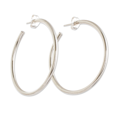 Sterling silver half-hoop earrings, 'Brilliant Circle' - Sterling Silver Half-Hoop Earrings Crafted in Guatemala