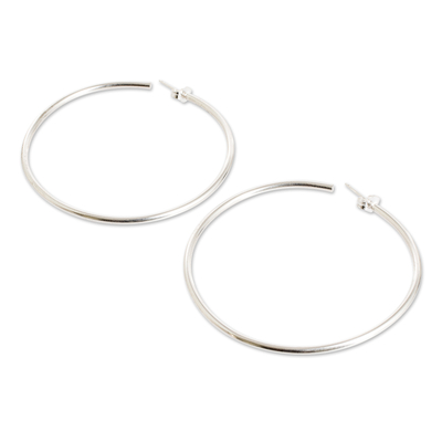 Sterling silver half-hoop earrings, 'Gleaming Circle' - Fashionable 925 Silver Half-Hoop Earrings from Guatemala