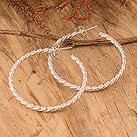 Sterling silver half-hoop earrings, 'Moon Charm' - Guatemalan Sterling Silver Torsade Half-Hoop Earrings