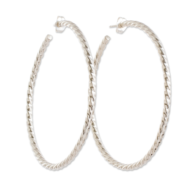 Sterling silver half-hoop earrings, 'Moon Glam' - Sterling Silver Torsade Half-Hoop Earrings from Guatemala