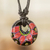 Ceramic pendant necklace, 'Night's Red Grace' - Floral Adjustable Painted Ceramic Pendant Necklace in Red