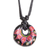 Ceramic pendant necklace, 'Night's Red Grace' - Floral Adjustable Painted Ceramic Pendant Necklace in Red