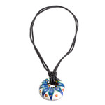 Ceramic pendant necklace, 'Heaven's Blue Grace' - Blue Ceramic Pendant Necklace with Adjustable Cotton Cord