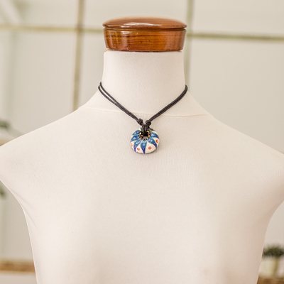 Collar colgante de cerámica - Collar Colgante de Cerámica Azul con Cordón de Algodón Ajustable