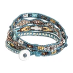 Beaded wrap bracelet, 'Blue Country Flowers' - Hand-Woven Beaded Wrap Bracelet in Blue with Pewter Button