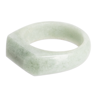 anillo de banda de jade - Anillo de banda de jade natural geométrico moderno en verde brillante