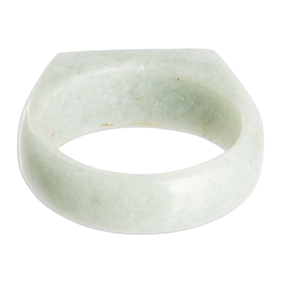 Jade band ring, 'Serenity Silhouettes' - Modern Geometric Natural Jade Band Ring in Bright Green