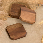 Wood coasters, 'Wisdom Stage' (set of 4) - Set of 4 Hand-Carved Geometric Walnut Wood Coasters