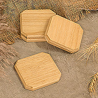 Wood coasters, 'Prosperity Stage' (set of 4) - Set of 4 Hand-Carved Geometric Palo Blanco Wood Coasters