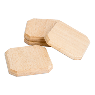 Wood coasters, 'Prosperity Stage' (set of 4) - Set of 4 Hand-Carved Geometric Palo Blanco Wood Coasters