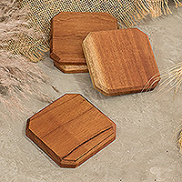 Wood coasters, 'Nobility Stage' (set of 4) - Set of 4 Hand-Carved Geometric Cedarwood Coasters