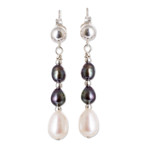 Cultured pearl dangle earrings, 'Sea Essence' - 925 Silver Dangle Earrings with Two Tone Cultured Pearls