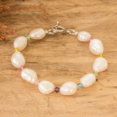 Pulsera de perlas cultivadas - Pulsera de perlas cultivadas y cuentas de cristal con cierre de plata