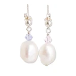 Cultured pearl dangle earrings, 'Colors on Cream' - Silver Dangle Earrings with Cultured Pearls & Crystal Beads