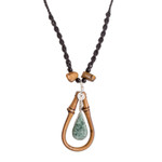 Jade and bamboo beaded pendant necklace, 'Natural Delicacy' - Handmade Light Green Jade and Bamboo Beaded Pendant Necklace