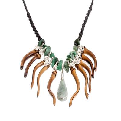 Collar llamativo de jade y bambú - Collar Llamativo Hecho a Mano de Jade Verde Manzana y Bambú