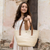 Natural fiber shoulder bag, 'El Zonte Beach' - Faux-Leather Accented Beige Natural Fiber Shoulder Bag