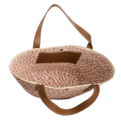 Bolso bandolera de fibras naturales - Bolso Bandolera Artesanal de Fibra Natural Beige y Rosa