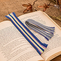 Cotton bookmarks, 'Captivating Pages' (set of 2) - Set of 2 Handloomed 100% Cotton Bookmarks with Fringes