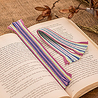 Cotton bookmarks, 'Intense Pages' (set of 2) - Set of 2 Pink and Mint Cotton Bookmarks with Fringes