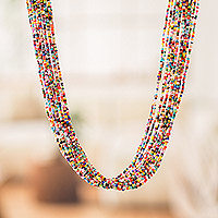 Glass beaded long strand necklace, 'Color Show' - Handcrafted Multicolor Glass Beaded Long Strand Necklace