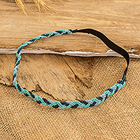 Glass beaded hairband, 'Shades from the Sea' - Handcrafted Turquoise and Blue Glass Beaded Hairband
