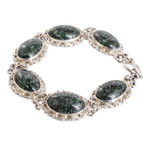 Jade link bracelet, 'Maya Queen' - Sterling Silver Link Bracelet with Dark Green Jade Stones