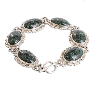 pulsera de eslabones de jade - Pulsera de Eslabones de Plata de Ley con Piedras de Jade Verde Oscuro