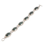 Jade link bracelet, 'Maya Queen' - Sterling Silver Link Bracelet with Dark Green Jade Stones