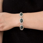 Jade link bracelet, 'Maya Queen' - Sterling Silver Link Bracelet with Dark Green Jade Stones
