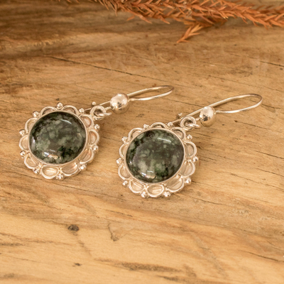 Pendientes colgantes de jade - Pendientes colgantes de plata de ley con piedras de jade verde oscuro