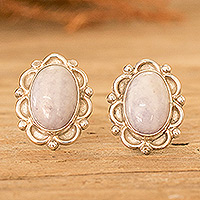 Jade button earrings, 'Maya Queen in Lilac'