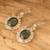 Jade dangle earrings, 'Majestic Maya Queen' - 925 Silver Dangle Earrings with Dark Green Jade Stones