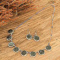 Jade jewelry set, 'Ancient Heritage' - 925 Silver Dark Green Jade Necklace & Earrings Jewelry Set