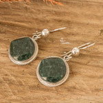 Jade dangle earrings, 'Ancient Heritage' - Dark Green Jade Sterling Silver Geometric Dangle Earrings