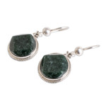 Jade dangle earrings, 'Ancient Heritage' - Dark Green Jade Sterling Silver Geometric Dangle Earrings