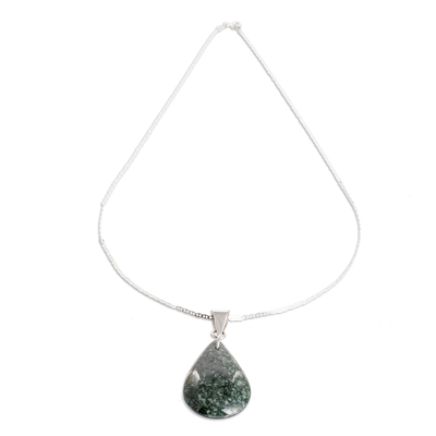 Jade double-sided pendant necklace, 'Dual-Color Shadow' - 925 Silver Green & Black Jade Double-Sided Pendant Necklace
