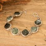 Jade link bracelet, 'Glamorous Flair' - Sterling Silver Light and Dark Green Jade Link Bracelet
