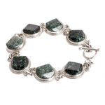 Jade link bracelet, 'Glamorous Flair' - Sterling Silver Light and Dark Green Jade Link Bracelet