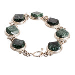 Jade link bracelet, 'Glamorous Flair' - Sterling Silver Light and Dark Green Jade Link Bracelet