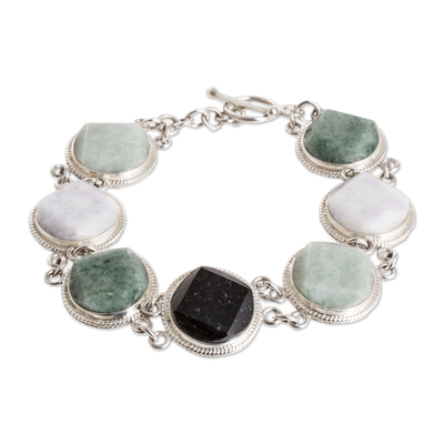 Jade link bracelet, 'Glamorous Appeal' - Sterling Silver Lilac Apple & Light Green Jade Link Bracelet
