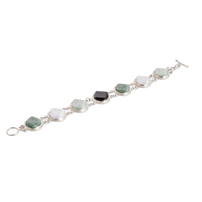 Jade link bracelet, 'Glamorous Appeal' - Sterling Silver Lilac Apple & Light Green Jade Link Bracelet