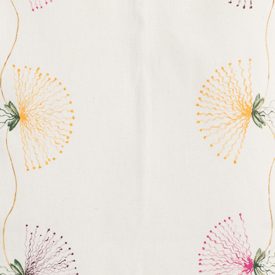 Camino de mesa de algodón - Camino de mesa de algodón pintado a mano con motivo floral