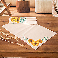 Cotton placemats, 'Sunflower Delight' (set of 4) - Set of 4 Hand-Painted Cotton Placemats with Sunflower Motifs