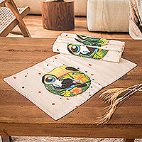 Cotton placemats, 'Toucan' (set of 4) - Set of 4 Handmade Cotton Placemats with Toucan Motifs