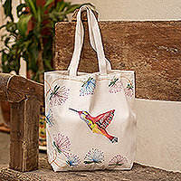Cotton tote bag, 'Hummingbird' - Handcrafted Cotton Tote Bag with Hummingbird Motif