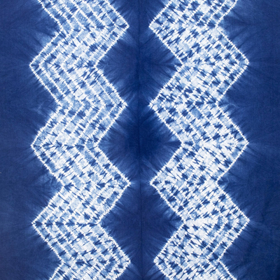 Cotton tablecloth, 'Ancestral Arts' - Geometric Tie-Dyed Indigo and White Cotton Tablecloth
