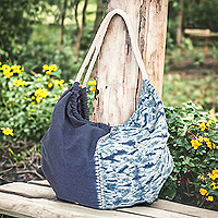 Cotton hobo shoulder bag, 'Indigo Roads' - Modern Patterned Indigo Cotton Hobo Shoulder Bag