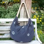 Cotton hobo shoulder bag, 'Indigo Sensations' - Abstract Patterned Indigo Cotton Hobo Shoulder Bag